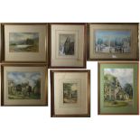 WATERCOLOURS. Nine framed watercolours chiefly depicting landscapes/rural scenes.