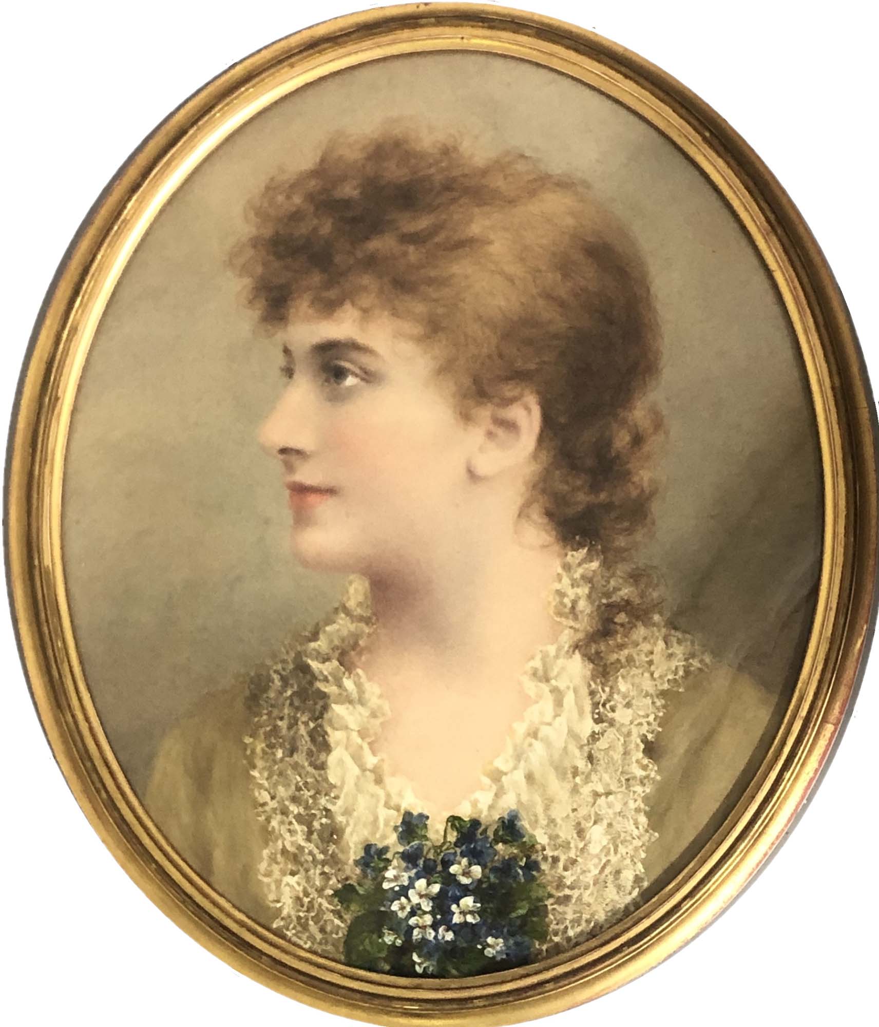 OVAL PORTRAIT. A oval portrait of a lady, framed by A.J. Milborne & Son. Frame to measure: 20.5x17".