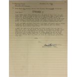 ROBERT STROUD. A typed letter on lined paper, signed in blue ink by Robert Stroud. Dated 1942.