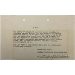 ALFRED HITCHCOCK. Two parts of a contract dated July 9th 1955 with the smaller portion (21.