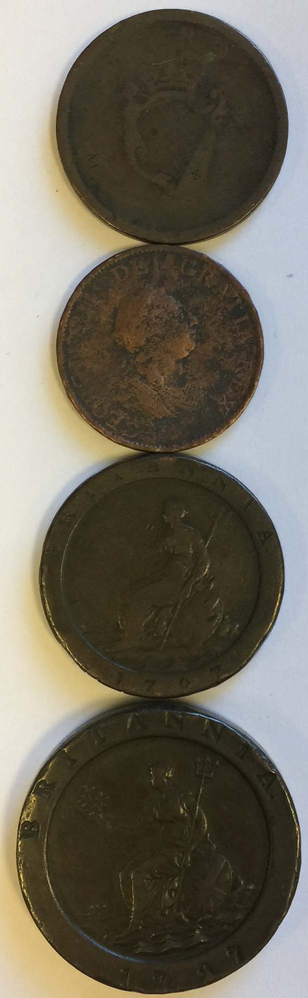 CARTWHEEL PENNIES - three coins to include a 1797 two pence (VF - few small bumps at edges),