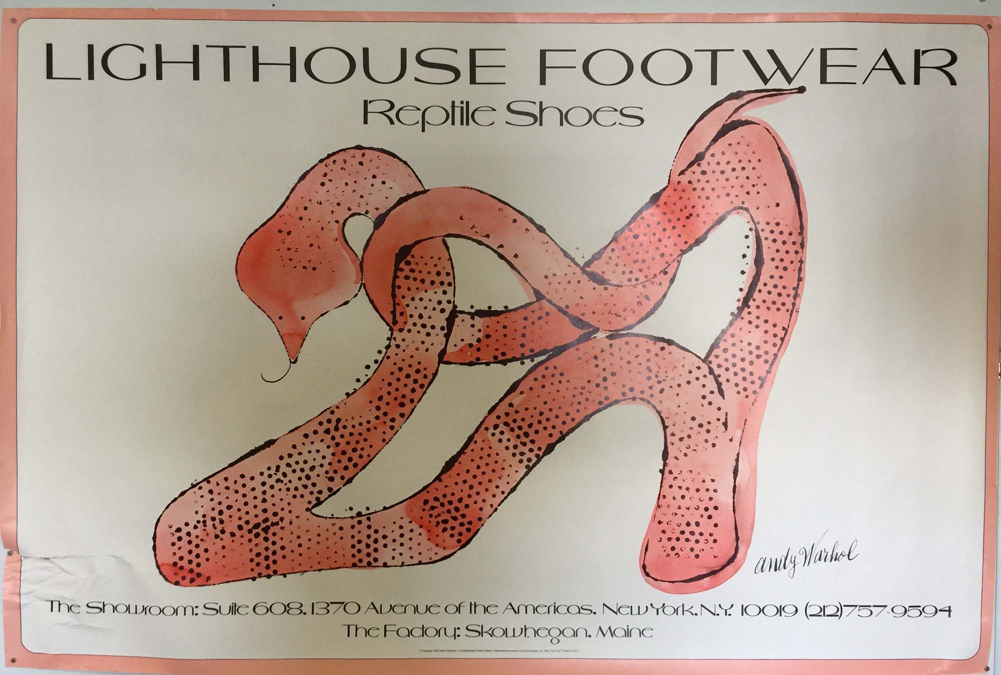 ANDY WARHOL. An original 1979 poster for Lighthouse Shoes, design by Andy Warhol. Measures 30 x 45".