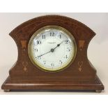 EDWARDIAN MANTLE CLOCK. A Brownlee & Son, Edinburgh inlaid mantle clock with French drum movement.