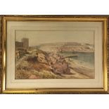 JOHN SYER (1815-1885) WHITBY WATERCOLOUR. A framed watercolour painting of Whitby signed J. Syer.