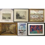 PAINTINGS AND PRINTS. Collection of six