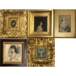 FRAMED PORTRAITS. Five small portraits o