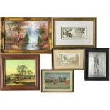 PAINTINGS AND PRINTS. Collection of six