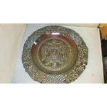 Continental silver dish with repousse work decoration of Armorial crest with double headed eagle