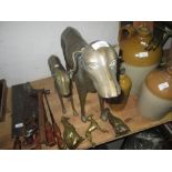 Collection of brass lurcher / greyhound ornaments