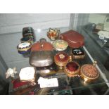 Collection of pill & patch boxes, plated hip flask etc.