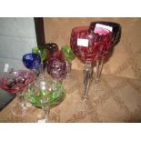 Assorted Bohemian coloured wine glasses