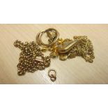 Various 9 ct gold necklaces, pair of hoop earrings, saddle shape pendant single ear studs etc. 14.