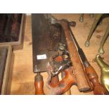 Assorted antique and vintage woodworking tools : Marples swan neck mortice lock chisel, turn screws,