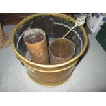 3 x brass shell cases and brass coal bucket
