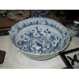 Chinese Kangzi blue and white bowl decorated with fish (damaged and restored) 18 cms x 35 cms