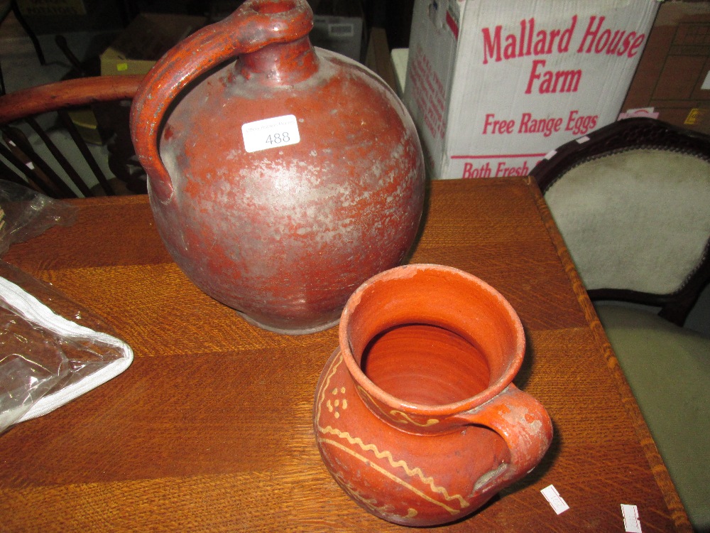 Early 19th century earthenware flagon & slip decorated jug