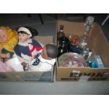 Box of collectors dolls & glassware etc.