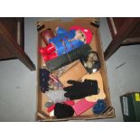 Box of childs games and gloves