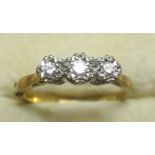 9 ct gold three stone diamond ring size 51,