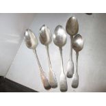 6 solid silver 19th century spoons London differing dates,