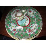 2 x Chinese plates and Famille Rose nursery tea pot