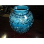 19th century Chinese turquoise glaze vase (damaged and restored) 28 cms x 22 cms