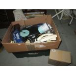 6 x boxes of assorted china glass, oddments, telephones etc.