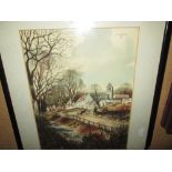 20th century watercolour of Village scene,