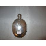 Solid silver oval shape hip flask with hinged lid London 1901 Mappin Brothers