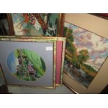 Assorted tapestries & box of assorted glassware