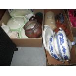 2 x boxes of decorative china : dinnerware, glassware,