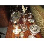 Assorted silver plated ware : coaster, tray sauce boats etc.