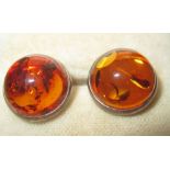 Pair of silver and amber earrings