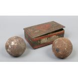 Two iron cannonballs diameter approximately 12cm purportedly found near Tickhill Castle.