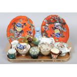 A tray of ceramics and glass including Strathearn paperweight, Coronaware plates, small Royal