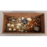 A small box of old costume jewellery including gent's cufflinks, micro mosaic brooch, cameo and