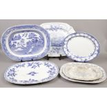 Six pottery meat plates, mainly 19th century blue and white to include Brameld and Wedgwood