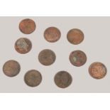 A collection of ten East India Company copper coins thought to be from the wreck of The Admiral
