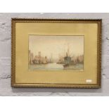 N. Duncan watercolour view of the River Thames and Tower Bridge.