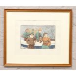 A framed limited edition woodblock / screen print by Jane Hope entitled Sheringham Fisherman 1