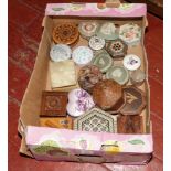 A box of trinket boxes to include Wedgwood ceramic, wooden, marble example etc.