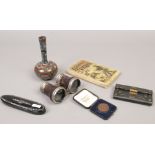 A group lot to include French le Jockey club opera binoculars, army football championship coin,