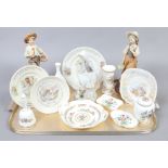 A tray of ceramics to include Lladro figure of a woman and rabbit (damage to rabbits foot) two