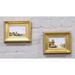 Janny Meyer, a pair of gilt framed oils on board, Dutch landscape scenes with figures, 10.5 x 16.