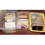 Three boxes of 45rpm singles to include Elvis Presley, Rolling Stones, Dusty Springfield, Beatles,