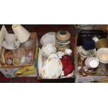 Three boxes of miscellaneous including Rumtopft, glasswares, flatwares, Carlton ware, boxed