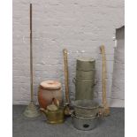 A quantity of mostly vintage items to include galvanised steel honey extractor, terracotta pot,