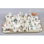 A well filled tray of crested china to include Goss, Arcadian, Carlton etc.