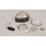 A collection of silver items to include silver top trinket box, assayed Birmingham 1904, silver