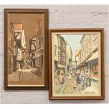 Two framed oils of board both views of The Shambles York one by Harley Crossley the other by Peter